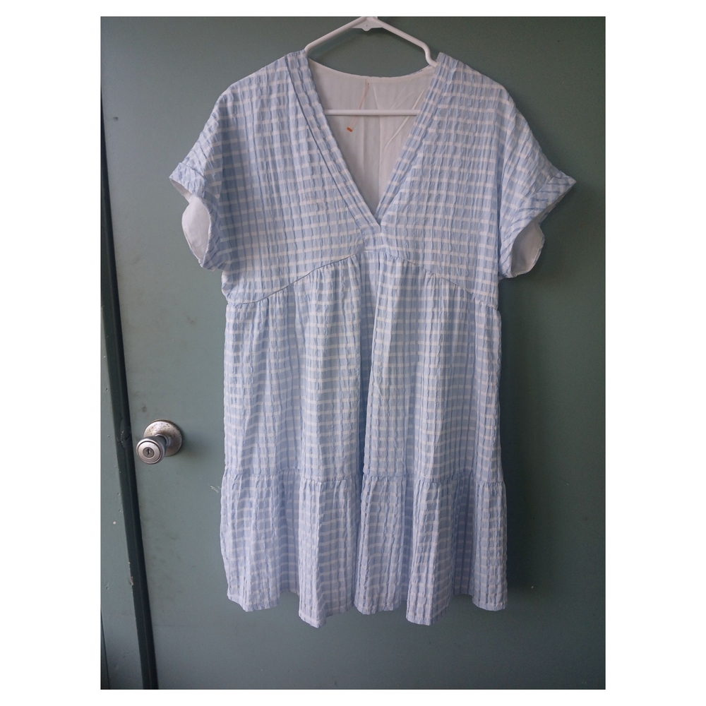 Light Blue Checkered Baby Doll Dress